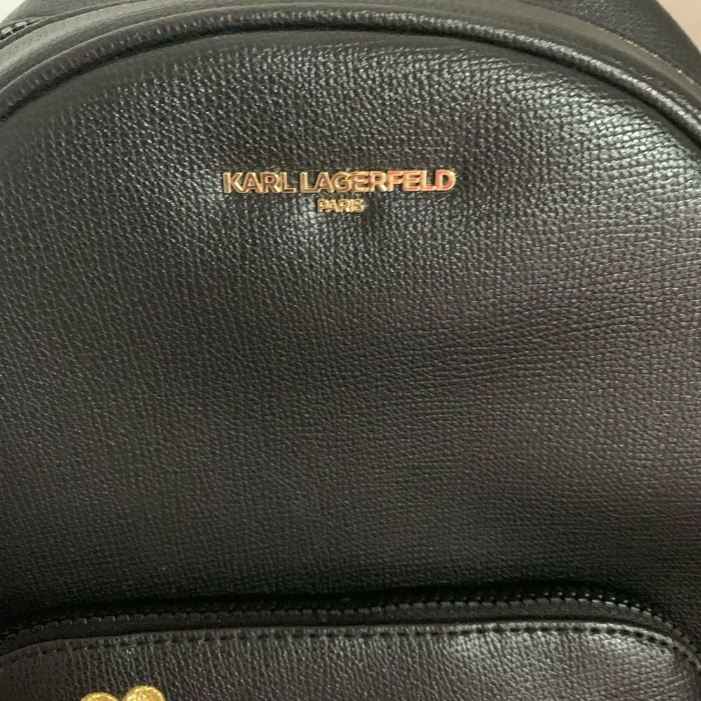 ⚜️Karl Lagerfeld Black Mini Backpack with Gold and Red Accents